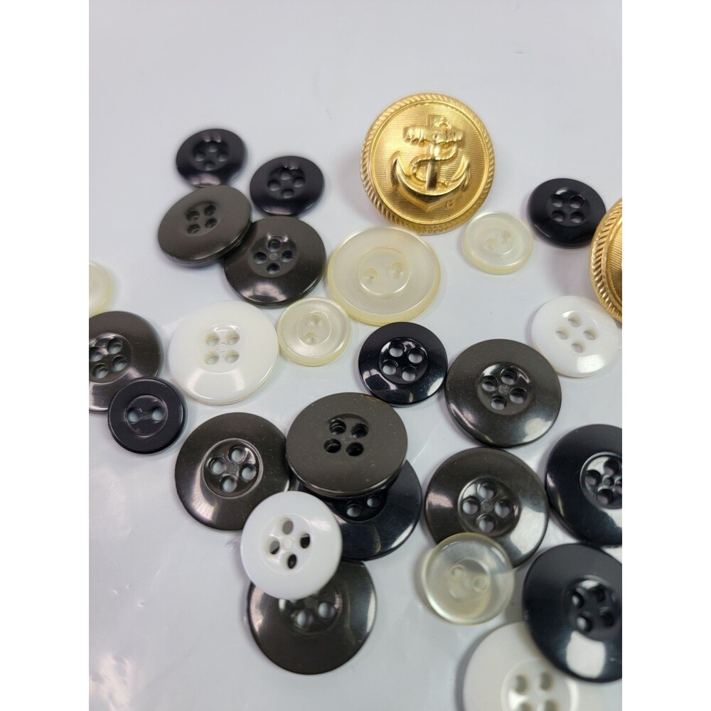 Vintage Mixed Button Lot 30 Black White Pearl Gold Anchor Nautical Sewing Craft
